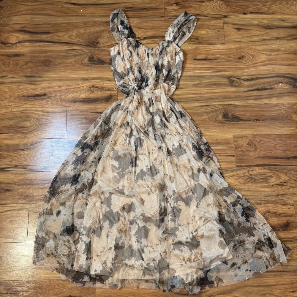 Women's Sz 1X‎ Sparkly Floral Sleeveless Maxi Formal Dress Whimsy HOCO PROM